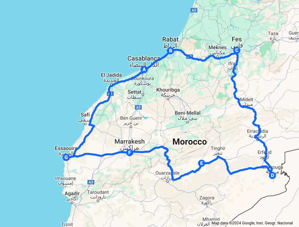 Morocco Tour 12 Days map