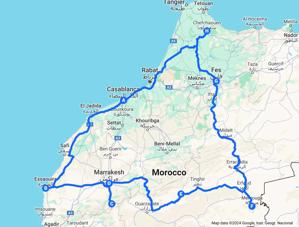 Morocco tour 2 weeks map
